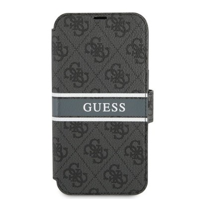 iPhone 13 Pro Hülle Guess PU 4G Printed Stripe Book Case/ Hülle Grau