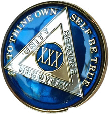 30 Year Midnight Blue AA Medallion Chip Tri Plate Gold & Nickel Plated Serenity
