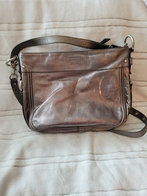 Vintage Coach Metallic Gray Leather Shoulder Bag Purse Y2K Zoe