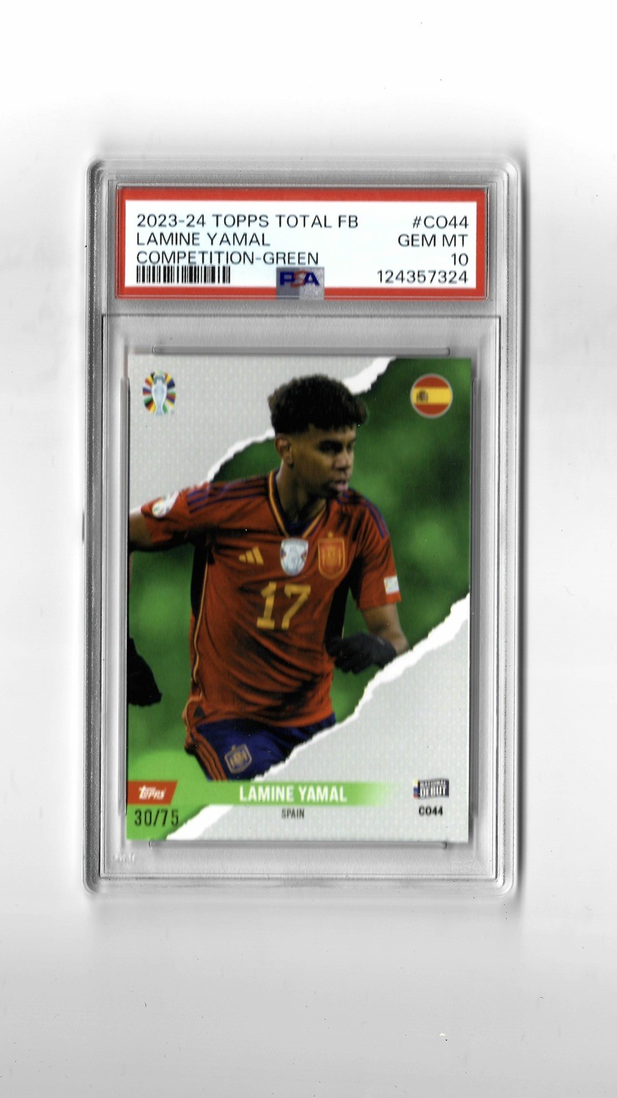 /75 PSA 10 RC Lamine Yamal 2023-24 Topps Total National Debut Green Rookie POP 3
