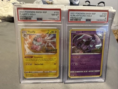 PSA 8 Flaaffy SWSH122 and SWSH123 Articuno Black Star Promo Evolving Skies 2021