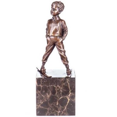 Bronzeskulptur Bronzefigur Junge mit Ski The Boy Skier Art-Deco-Stil