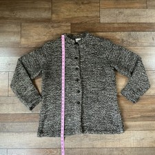 Chicos Womens Size 2 Black White Tweed Knit Wool Blend Button Jacket Coat 12915