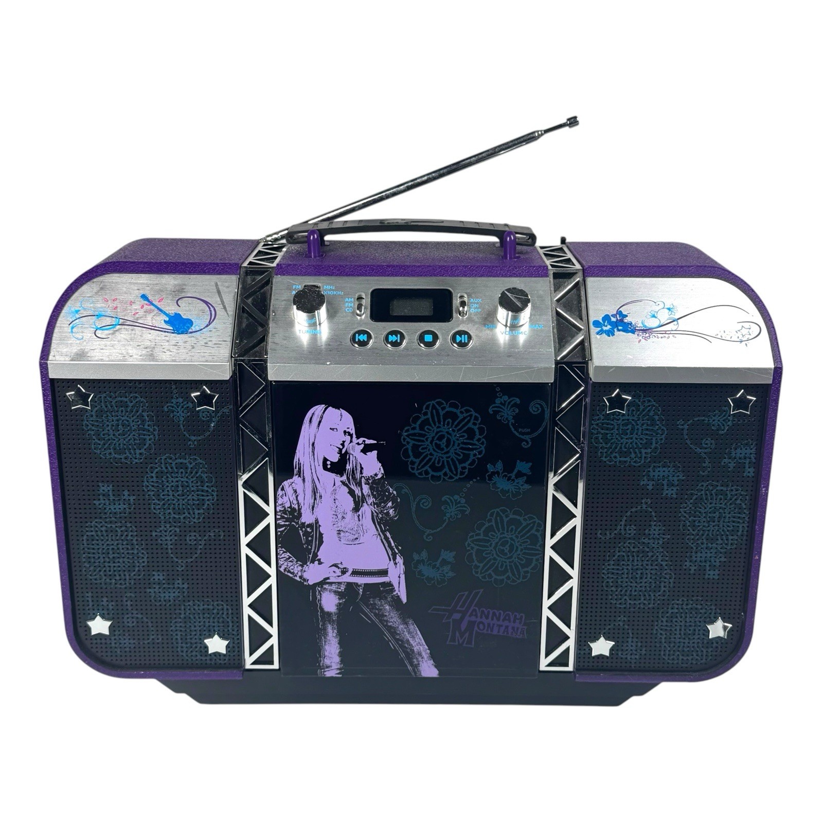 Vintage 2008 Disney Hannah Montana Boombox CD Radio Purple TESTED WORKING READ