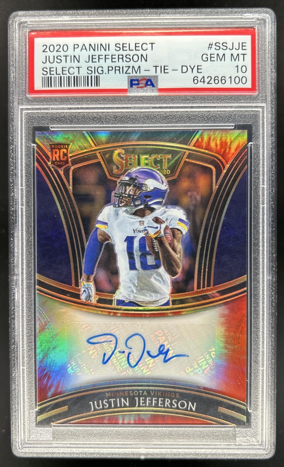 2020 Panini Select Justin Jefferson Signatures Tie Dye Prizm Auto RC #/15 PSA 10