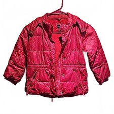 Baby gap hot pink Puffer coat with fur trimmed hood size 5T