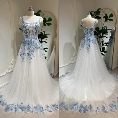 Elegant Floral Straps Wedding Dresses Lace Appliques Floor-Length Bridal Gowns