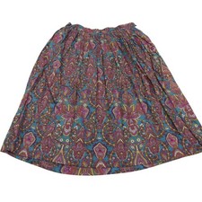 Herman Geist Vintage Paisley Midi Skirt Teal Magenta Rayon Pleated Made in USA 8