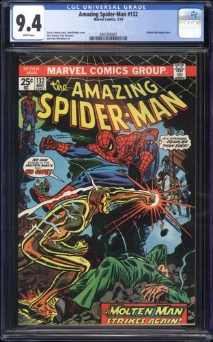 AMAZING SPIDER-MAN #132 CGC 9.4 WHITE PAGES!  vs. MOLTEN MAN