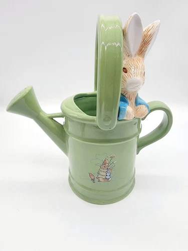 Vtg 1999 Beatrix Potter Peter Rabbit Ceramic Watering Can Vase Planter Teleflora