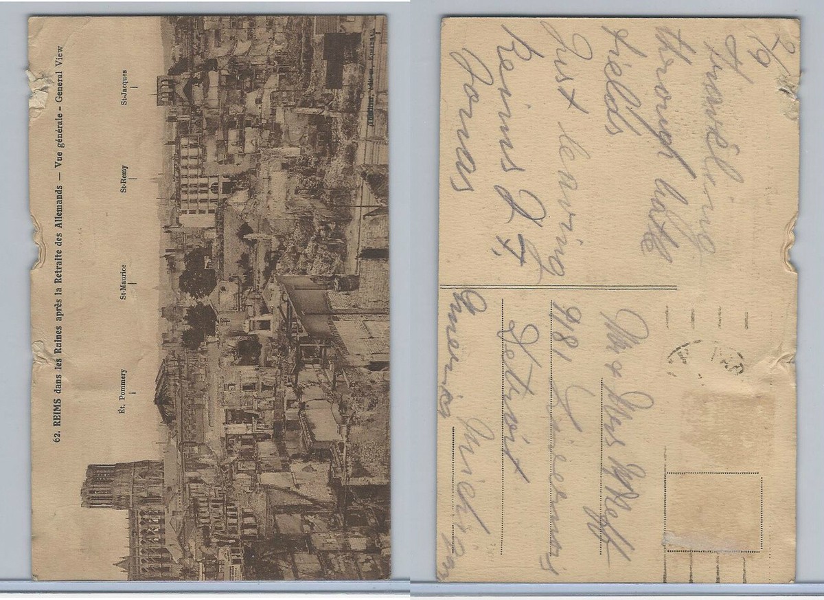 Reimsページ‼️ Postcard, France, Reims in Ruin After Germans Retreat, World War I