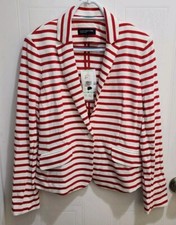 NWT Jones New York Cotton Knit Blazer Jacket Sz 8 Red White Stripe MSRP 109