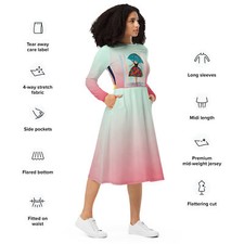 All-over print long sleeve midi dress