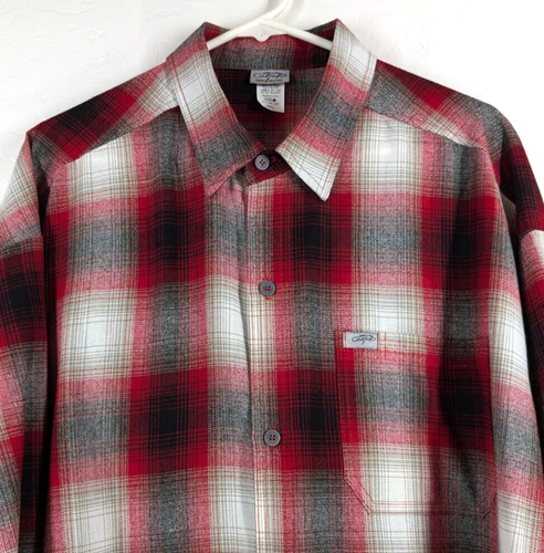 CALTOP Shirt Men's 3XL Red Plaid Flannel Open Pocket Long Sleeve Ombre USA - Picture 2 of 13