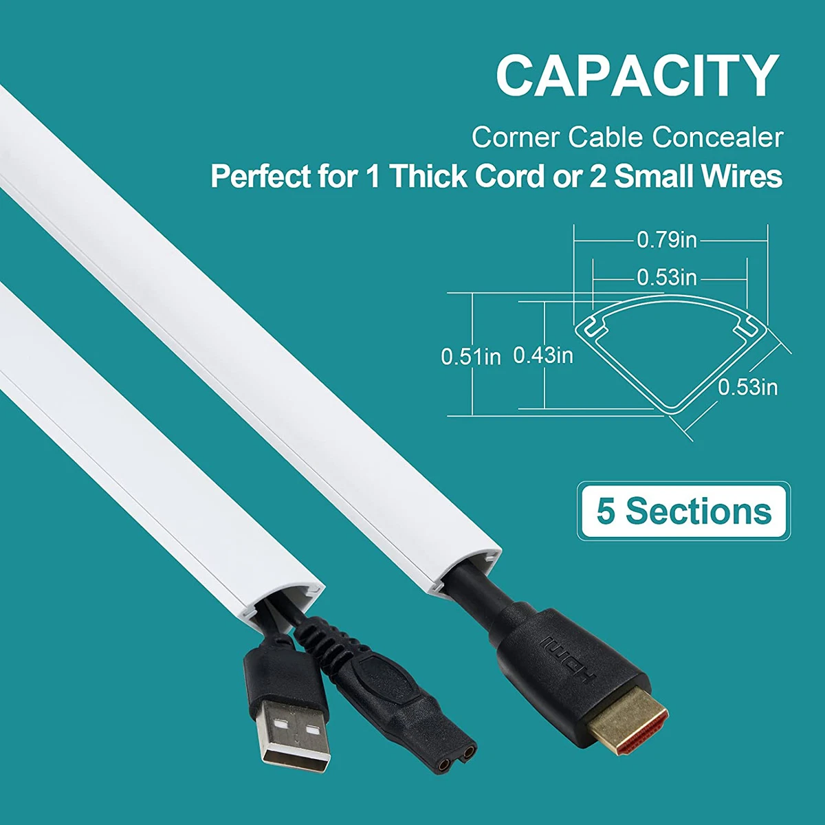 85in Corner Cable Concealer, Corner Cord Hider for One Cord, Wire