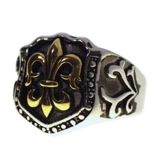 Fleur de Lis Signet Ring Stainless Steel SCA LARP Cosplay Costume Band Size 8-16