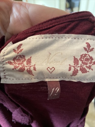 NEXT Burgundy Purple Cotton Sequin Lace Trim 3/4 Sleeve Ladies Top Size 12 - Picture 11 of 12