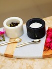 Handmade Marble Salt Cellar With Brass Spoon White Set  of 2, Vintage Cellar set