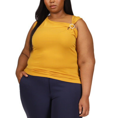 Michael Michael Kors Asymmetrical O-Ring Top Marigold Plus Size 0X