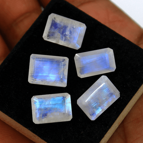5 Pcs Natural Rainbow Moonstone Top Quality 13-13.7mm Baguette Cut Gemstones Lot - Picture 12 of 13