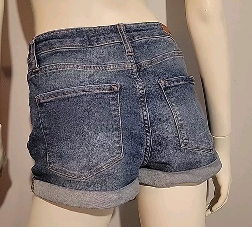 RSQ Denim Shorts Women's 27 Blue High Rise Cuff Cotton Blend Stretch - Picture 2 of 13