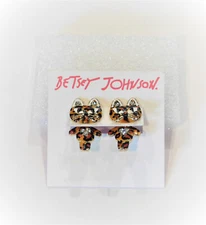 NWT Betsey Johnson Leopard "Mini Critters" Drop Dangle Cat Earrings