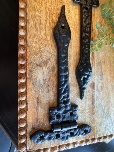 2 Black Wrought Iron Door T-Strap Hinge 9"  Spear Tip Rust Resistant Powder Coat - Picture 6 of 17