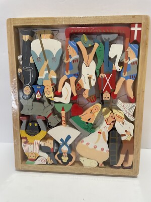 New Larsen HC Anderson Denmark Wooden Jigsaw Puzzle Nursery Rhymes Handmade Toy