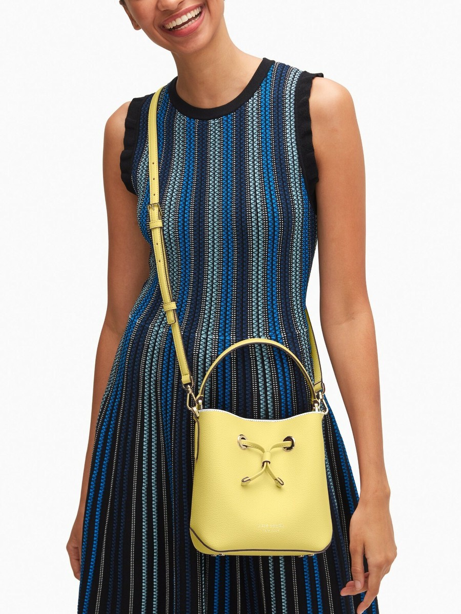 NWB Kate Spade Eva Small Bucket Yellow Limelight Leather WKRU6736 $329 Gift  Bag - Main Image