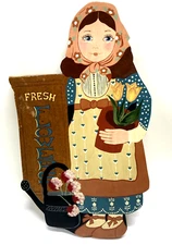 Fresh Flowers Country Girl Farmhouse Hand Painted Wood Wall Hanging Plaque 1986