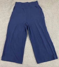 Roamans Womens Lounge Pants Wide Leg High Waist Pull On Blue Size 14