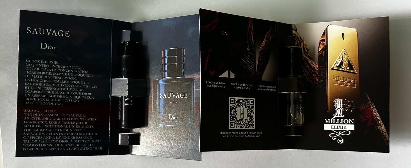 2 x Strong Mens Perfume Samples Dior Sauvage Elixir & 1 Million Elixir