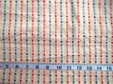 1/2 yd 100 Cotton Fabric Cream with Red  Blue Stripe Woven Designs