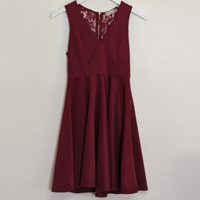 Altar'd State Burgundy Red Fit And Flare Small Dress Lace Back Detail | eBay