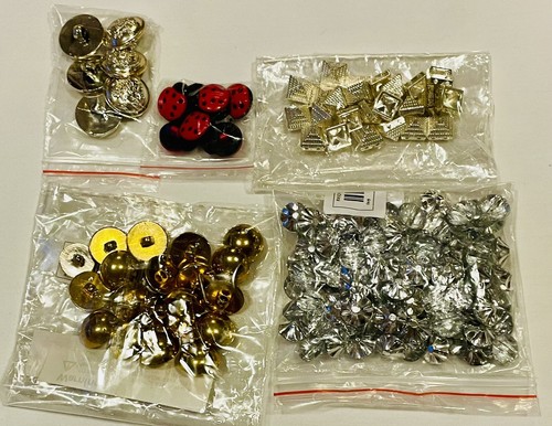 6 Bag Lady Bug Pyramid Diamond Army Military Gold Button Brass Plastic Sew Needl - Picture 8 of 8