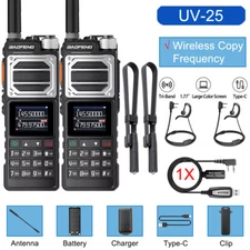 New 2X Baofeng UV-25 Walkie Talkie 10W Long Range Tri-power FM Two Way Radio Kit