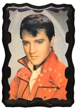 22x16 VTG Gold Glitter Lacquered Wood Young Elvis Presley Clock