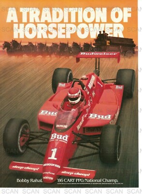 1987 Budweiser Beer Racing Vintage Magazine Ad   Bobby Rahal '86 CART PPG Champ