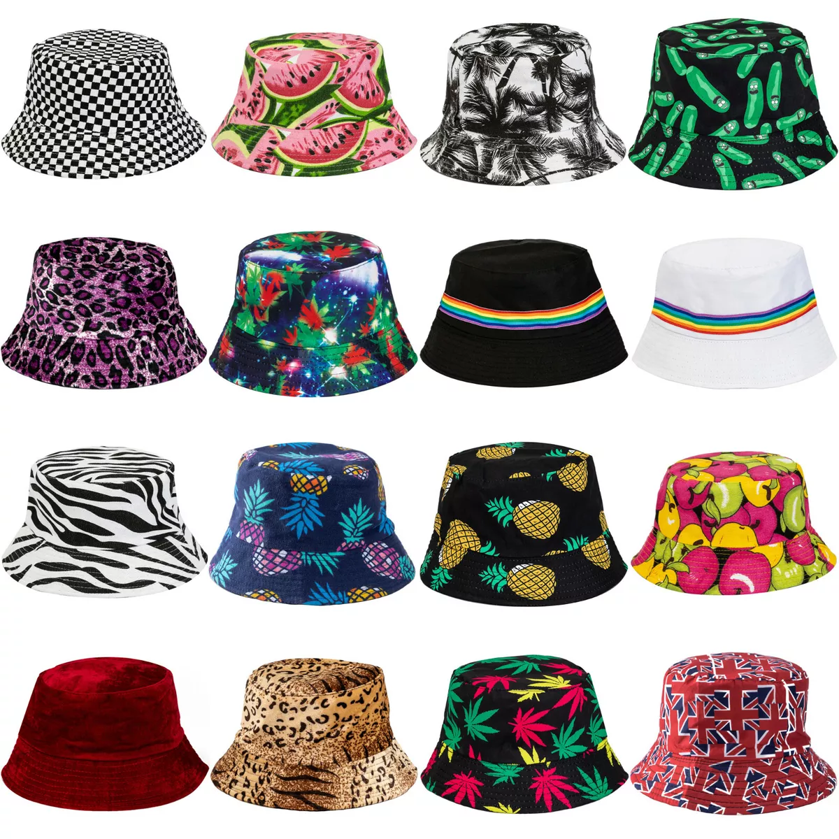 BUCKET HATS FESTIVAL BRIGHT COLOUR FISHERMAN HAT CAP BEANIE RAVE DANCE  IBIZA SUN