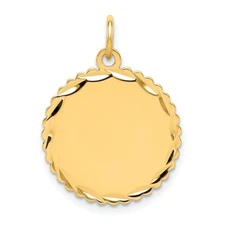 14k Yellow Gold Engravable Scalloped Disc Charm Pendant 1.49gm L-0.91 Inch
