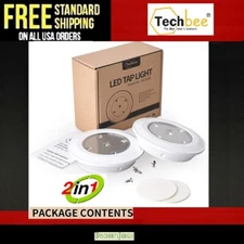 Techbee LED Tap Lights wall Stick On Push Battery Cordless Powered Puck 2 Pack
