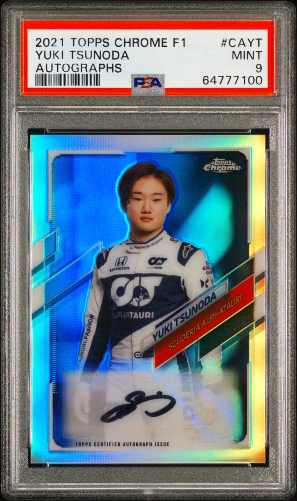 2021 topps chrome formula 1 rc yuki tsunoda autograph refractor /149 psa 9