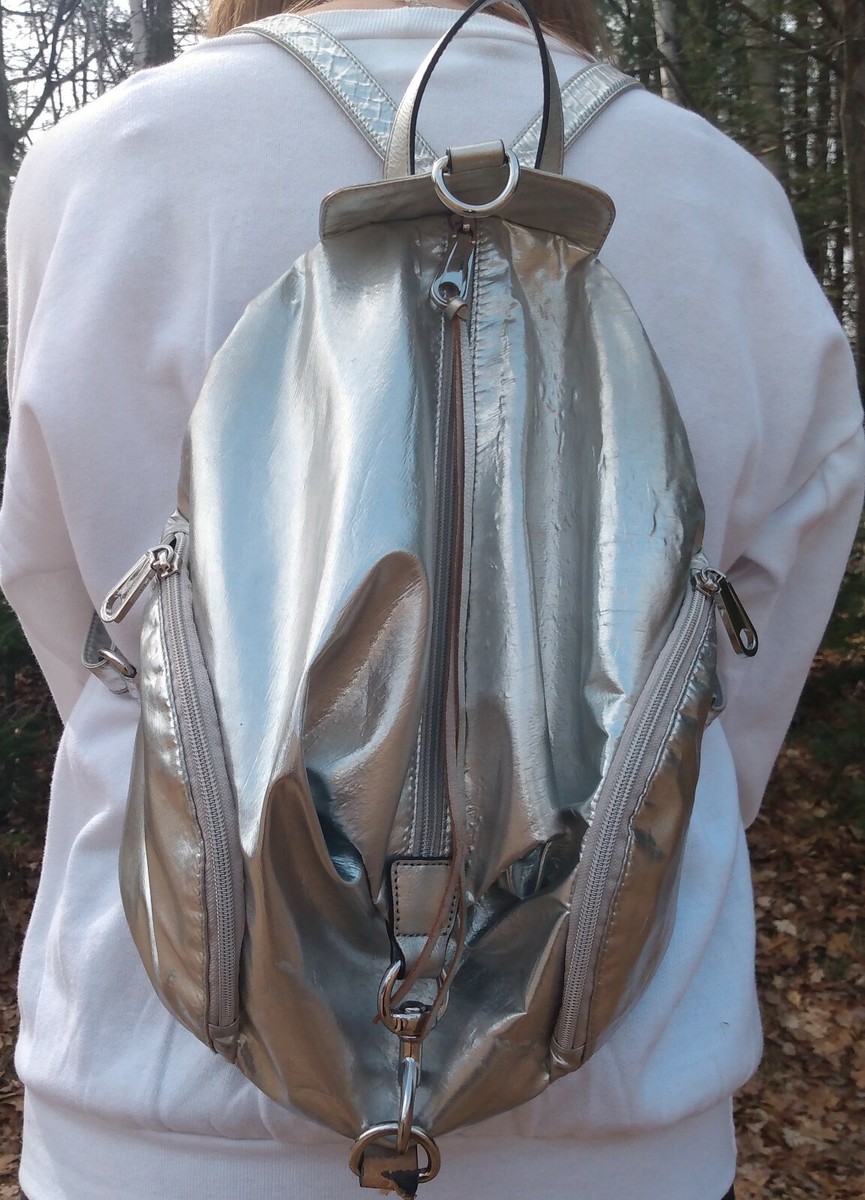Rebecca Minkoff Julian Metallic Nylon Backpack with Silver Hardware REBECCA MINKOFF silver medium JULIAN backpack purse bag | eBay main image 4