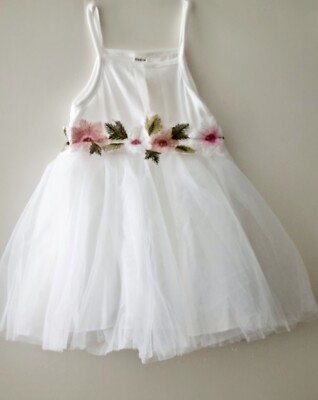 Baby Mädchen weiß Blumen bestickt Mesh Overlay Cami Alltag Kleid Größe-18-24M