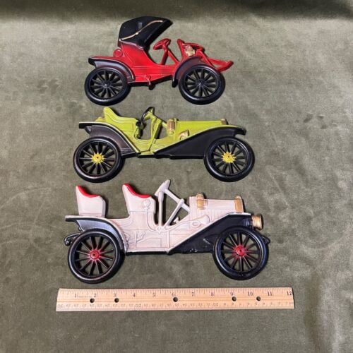 Set of 3 Vintage Midwest Sexton Die Cast Metal Antique Cars Wall Hanging Decor