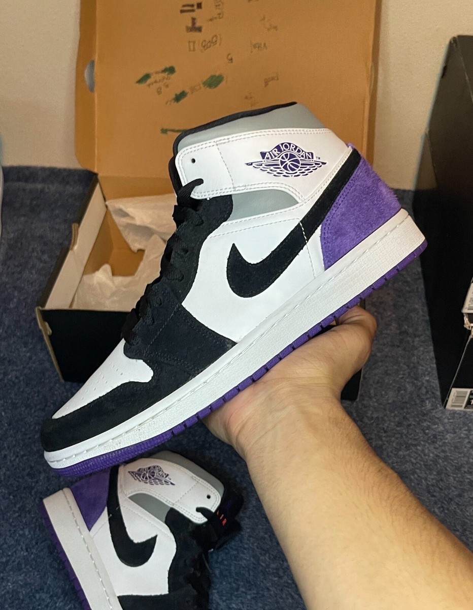 Size 9.5men - Jordan 1 Mid SE Black/Varsity Purple/White | eBay