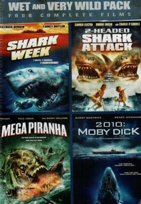 #ad WET AND VERY WILD PACK 4 FILMS DVD Shark Week 2 Headed Shark Attack Mega Piranha $7.82