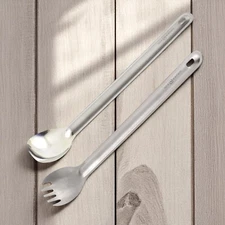 100% Titanium 2-PC Long Handle Spork Spoon Ultralight Backpacking Camping