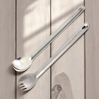100% Titanium 2-PC Long Handle Spork Spoon Ultralight Backpacking Camping