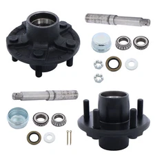 Pair Trailer Axle Kits 2000 lb with 5 on 4.5" Bolt Hub and 1" Round BT8 Spindle